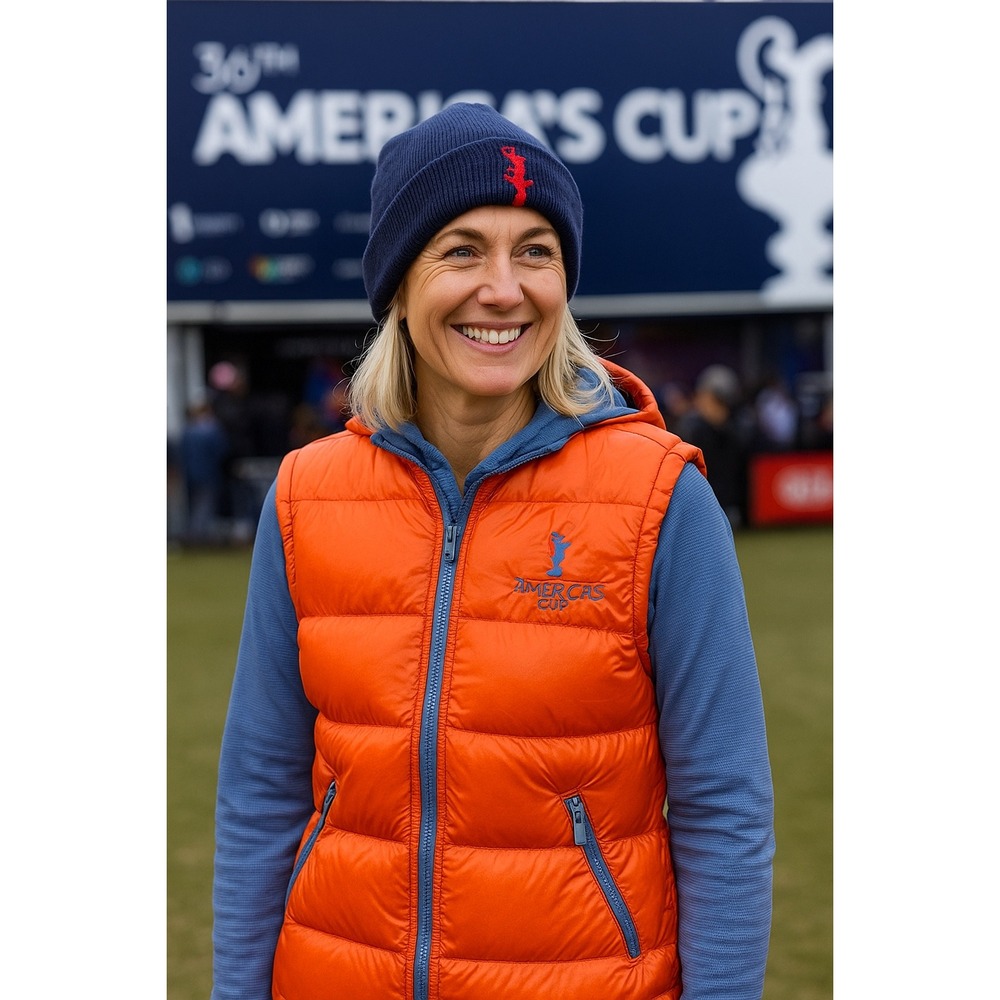 Americas Cup Down Quilted Jacket Nylon Orange Blue Womens M Hooded Winter Ski - Picture 11 of 11